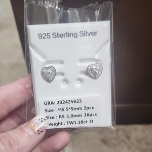 Sterling Silver Heart Cubic Zirconia Stud Earrings - Silver